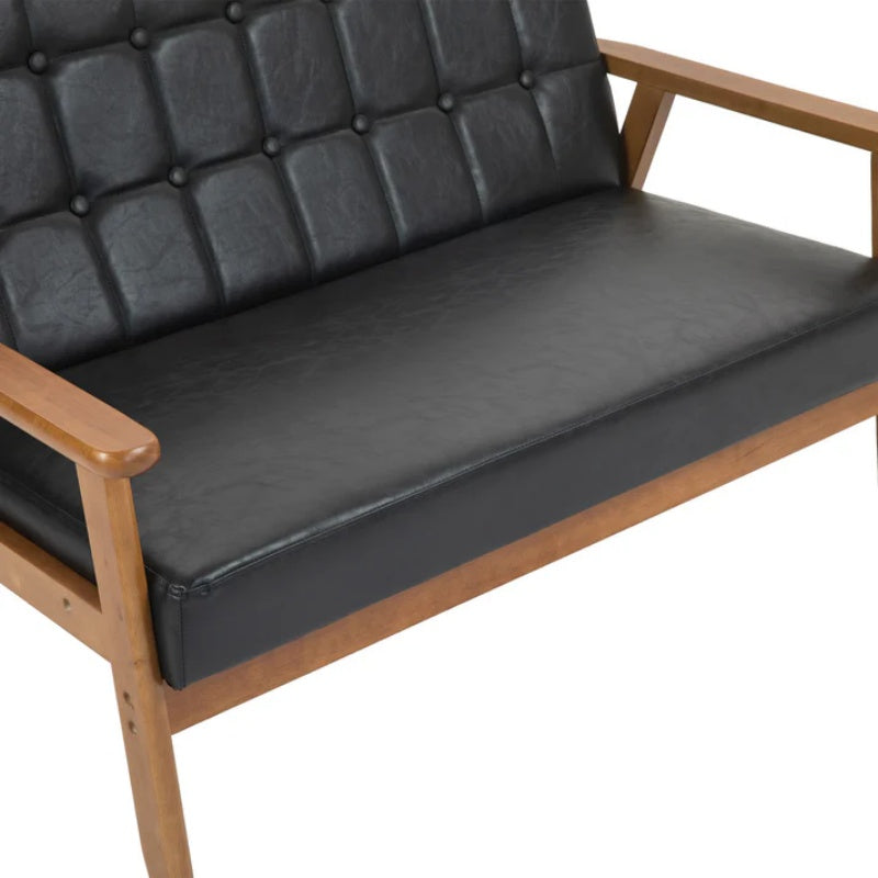 COOLMORE Mid-Century Modern Solid Loveseat Sofa Upholstered Pu Leather Loveseat, 2-Seat Upholstered Loveseat Sofa Modern Couch-海智集-Default-