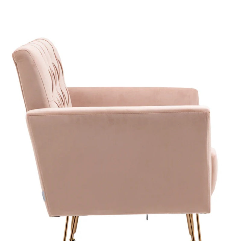 COOLMORE Velvet Armchair Single Sofa Modern Tufted Upholstered Side Reading Chairs with Arm and Gold Metal Leg for Living Room Bedroom (Pink)-海智集-Default-