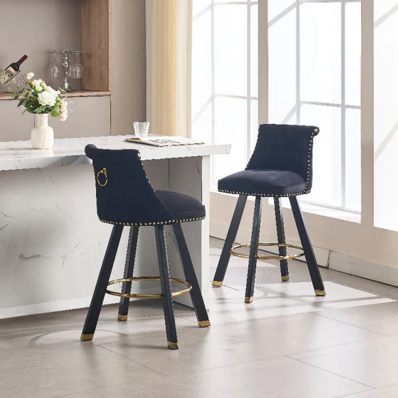 COOLMORE Set of 2,Back pull point design, velvet material, 360 degree rotation, back pull loop detachable design, rivet decoration, square foot wooden bar chair-海智集-Default-