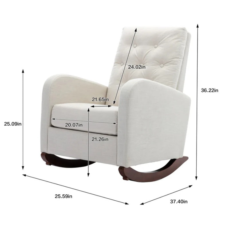 High Back Rocking Chair Nursery Chair .Comfortable Rocker Fabric Padded Seat .Modern High Back Armchair-海智集-Default-