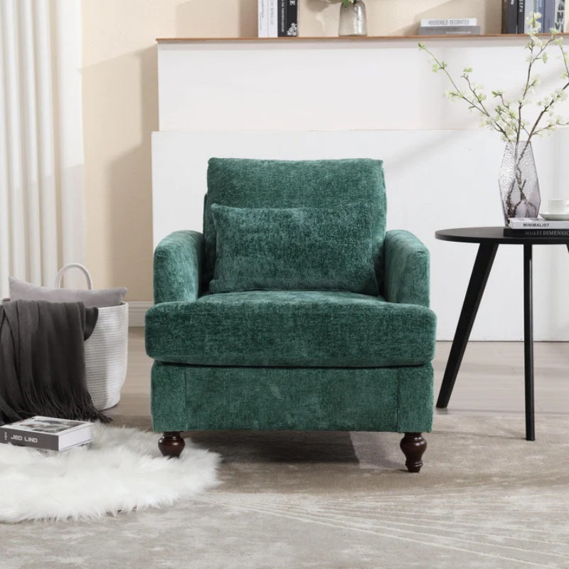 Modern Mid Century Wood Frame Armchair with Tufted Design in Emerald Chenille-海智集-Default-
