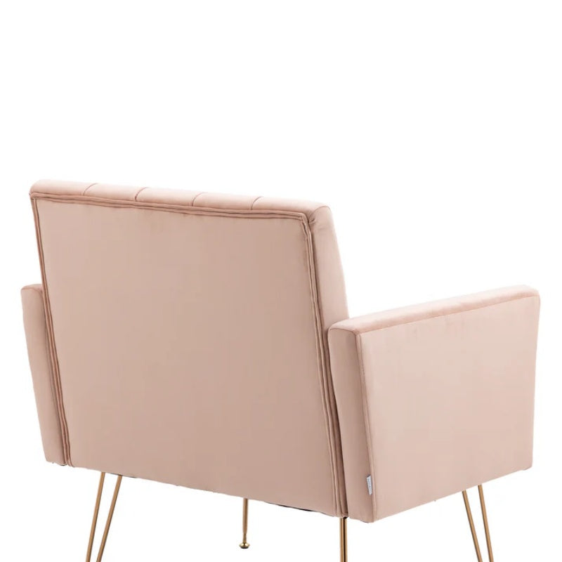 COOLMORE Velvet Armchair Single Sofa Modern Tufted Upholstered Side Reading Chairs with Arm and Gold Metal Leg for Living Room Bedroom (Pink)-海智集-Default-