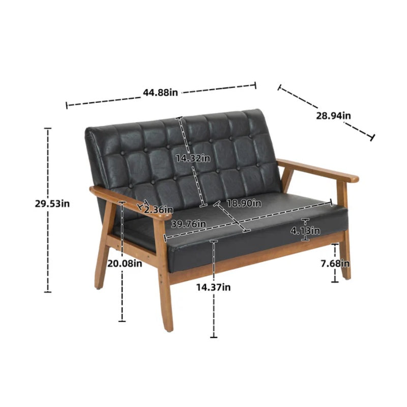 COOLMORE Mid-Century Modern Solid Loveseat Sofa Upholstered Pu Leather Loveseat, 2-Seat Upholstered Loveseat Sofa Modern Couch-海智集-Default-