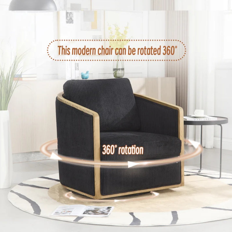 Corduroy Swivel Barrel Chair, Comfortable Accent Sofa Chair, 360 Degree Swivel, Black, Corduroy, 30.12'' x 35.04'' x 30.31''-海智集-Default-