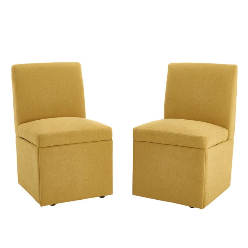 COOLMORE 360 Degree Swivel Upholstered Dining Chairs Set of 2 Swivel Dining Room Chairs Kitchen Chairs Casters & Storage Comfy Modern Rolling Chair for Living Room Fabric Armless Chair-海智集-Default-