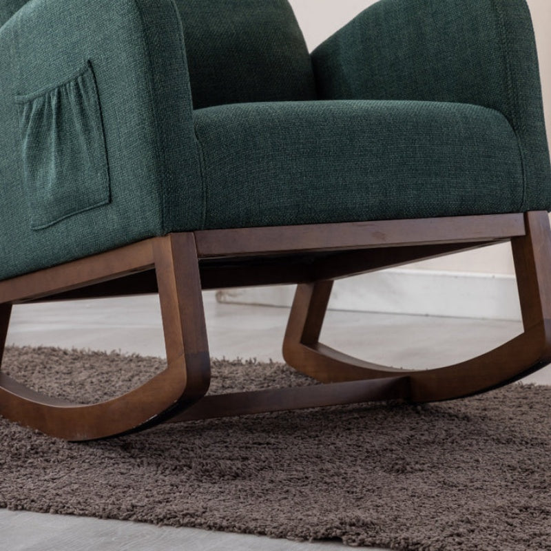 Rocking Chair, Modern Glider Chair, Recliner Armchair with Wood Legs and Side Pocket, Nursery Rocking Accent Chair with High Back for Living Room Bedroom (Emerald linen)-海智集-Default-