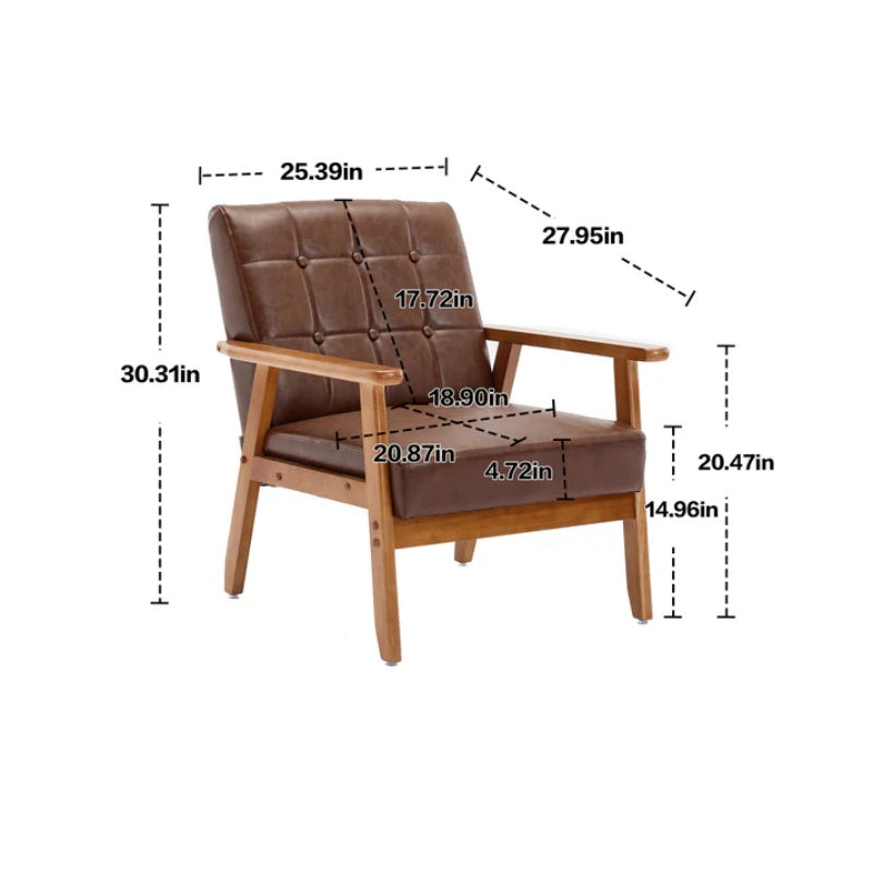 Accent Chairs Set of 2 with Side Table, Mid Century Modern Accent Chair, Wood and Fabric Armchairs Side Chair, Lounge Reading Comfy Arm Chair for Living Room, Bedroom, Office-海智集-Default-