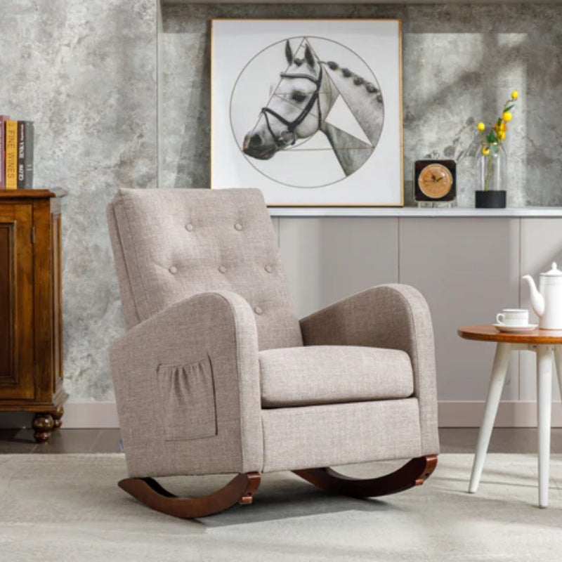 High Back Rocking Chair Nursery Chair .Comfortable Rocker Fabric Padded Seat .Modern High Back Armchair-海智集-Default-