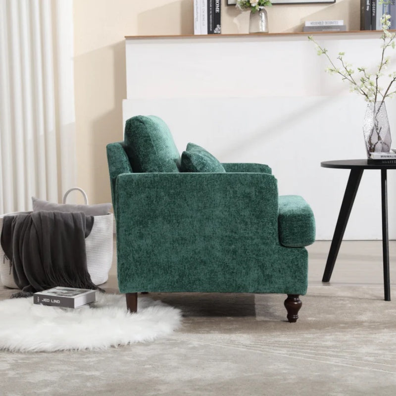 Modern Mid Century Wood Frame Armchair with Tufted Design in Emerald Chenille-海智集-Default-