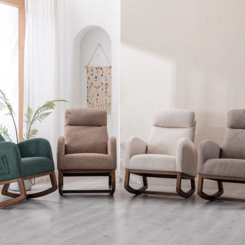 Rocking Chair, Modern Glider Chair, Recliner Armchair with Wood Legs and Side Pocket, Nursery Rocking Accent Chair with High Back for Living Room Bedroom (Emerald linen)-海智集-Default-