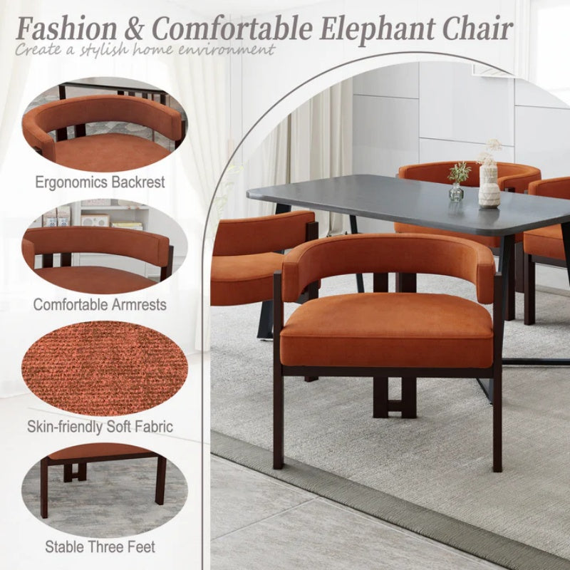 Modern Accent Chair Teddy Upholstered Armchair Open Back 3 Legs Barrel Dining Chair Orange Chenille 24.41''-海智集-Default-