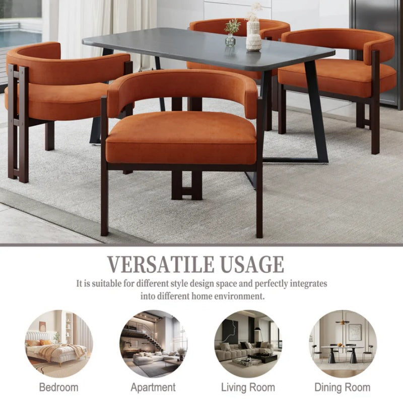 Modern Accent Chair Teddy Upholstered Armchair Open Back 3 Legs Barrel Dining Chair Orange Chenille 24.41''-海智集-Default-