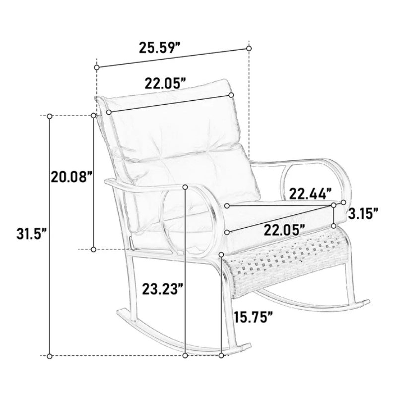 3 Pieces Patio Furniture Set Rocking Bistro Set Outdoor Rattan Conversation with Coffee Table for Garden Balcony Backyard Poolside-海智集-Default-