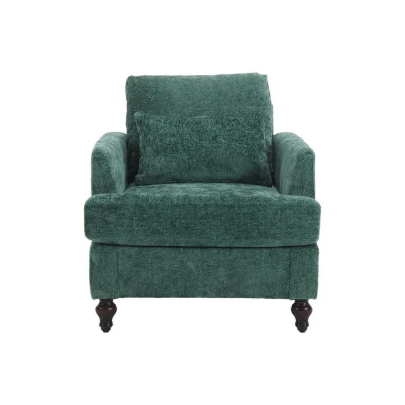 Modern Mid Century Wood Frame Armchair with Tufted Design in Emerald Chenille-海智集-Default-