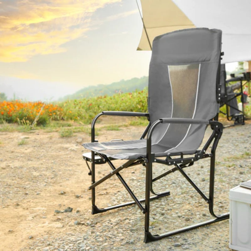 Camping Directors Chair, Heavy Duty,Oversized Portable Folding Chair with Side Table, Pocket for Beach, Fishing,Trip,Picnic,Lawn Grey-海智集-Default-