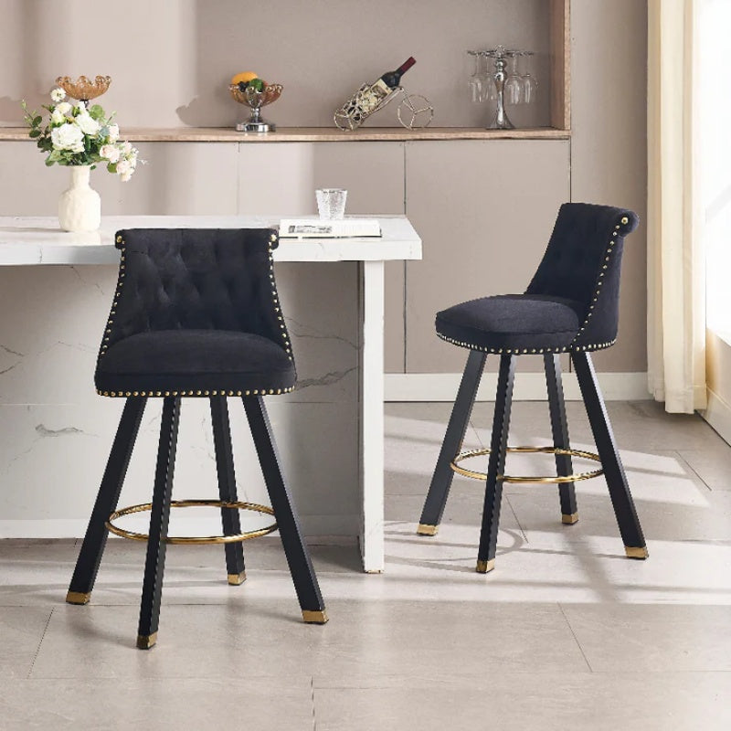COOLMORE Set of 2,Back pull point design, velvet material, 360 degree rotation, back pull loop detachable design, rivet decoration, square foot wooden bar chair-海智集-Default-