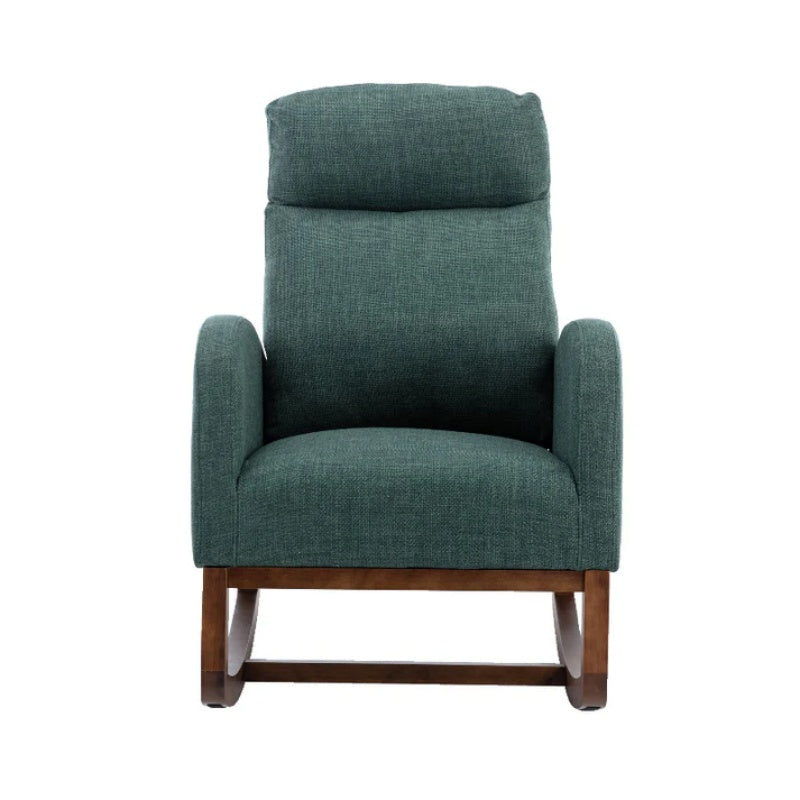 Rocking Chair, Modern Glider Chair, Recliner Armchair with Wood Legs and Side Pocket, Nursery Rocking Accent Chair with High Back for Living Room Bedroom (Emerald linen)-海智集-Default-