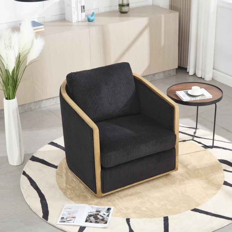 Corduroy Swivel Barrel Chair, Comfortable Accent Sofa Chair, 360 Degree Swivel, Black, Corduroy, 30.12'' x 35.04'' x 30.31''-海智集-Default-