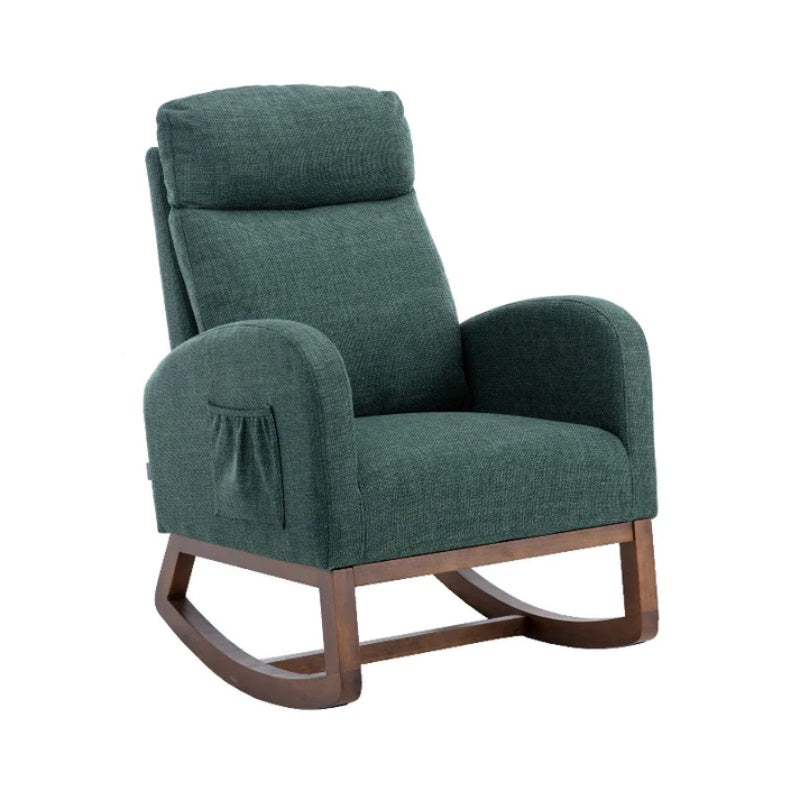 Rocking Chair, Modern Glider Chair, Recliner Armchair with Wood Legs and Side Pocket, Nursery Rocking Accent Chair with High Back for Living Room Bedroom (Emerald linen)-海智集-Default-