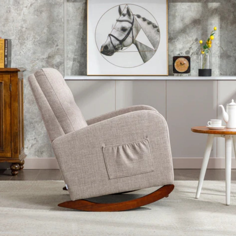High Back Rocking Chair Nursery Chair .Comfortable Rocker Fabric Padded Seat .Modern High Back Armchair-海智集-Default-