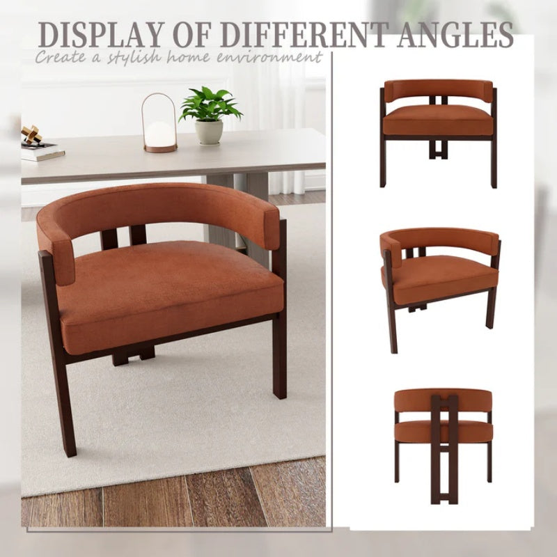 Modern Accent Chair Teddy Upholstered Armchair Open Back 3 Legs Barrel Dining Chair Orange Chenille 24.41''-海智集-Default-