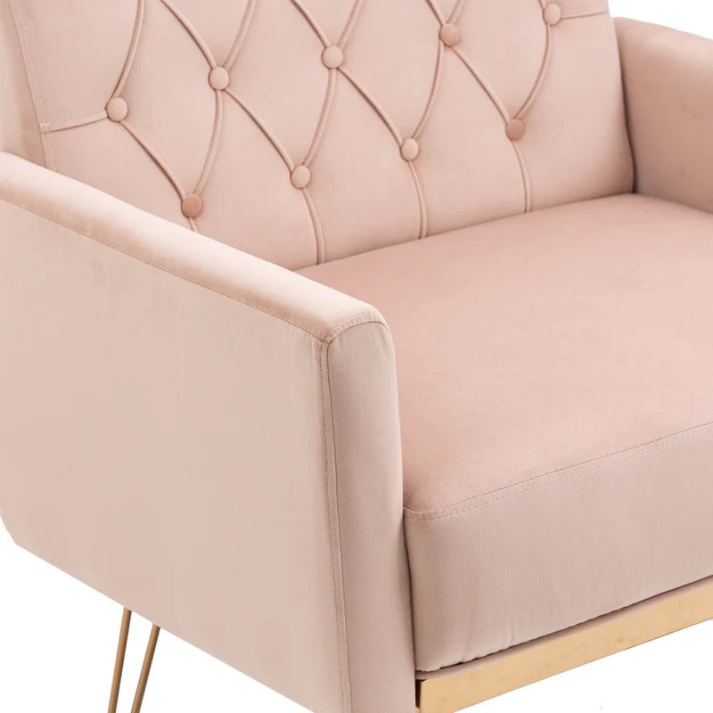 COOLMORE Velvet Armchair Single Sofa Modern Tufted Upholstered Side Reading Chairs with Arm and Gold Metal Leg for Living Room Bedroom (Pink)-海智集-Default-