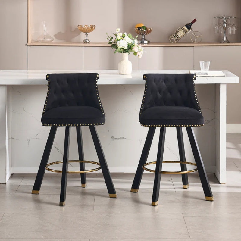 COOLMORE Set of 2,Back pull point design, velvet material, 360 degree rotation, back pull loop detachable design, rivet decoration, square foot wooden bar chair-海智集-Default-