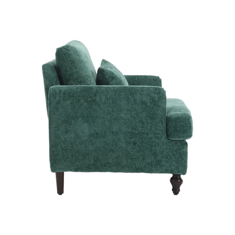 Modern Mid Century Wood Frame Armchair with Tufted Design in Emerald Chenille-海智集-Default-