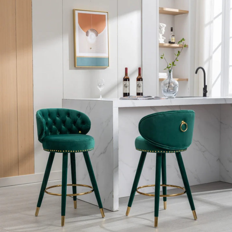 COOLMORE Counter Height Bar Stools Set of 2 for Kitchen Counter Solid Wood Legs with a fixed height of 360 degrees-海智集-Default-