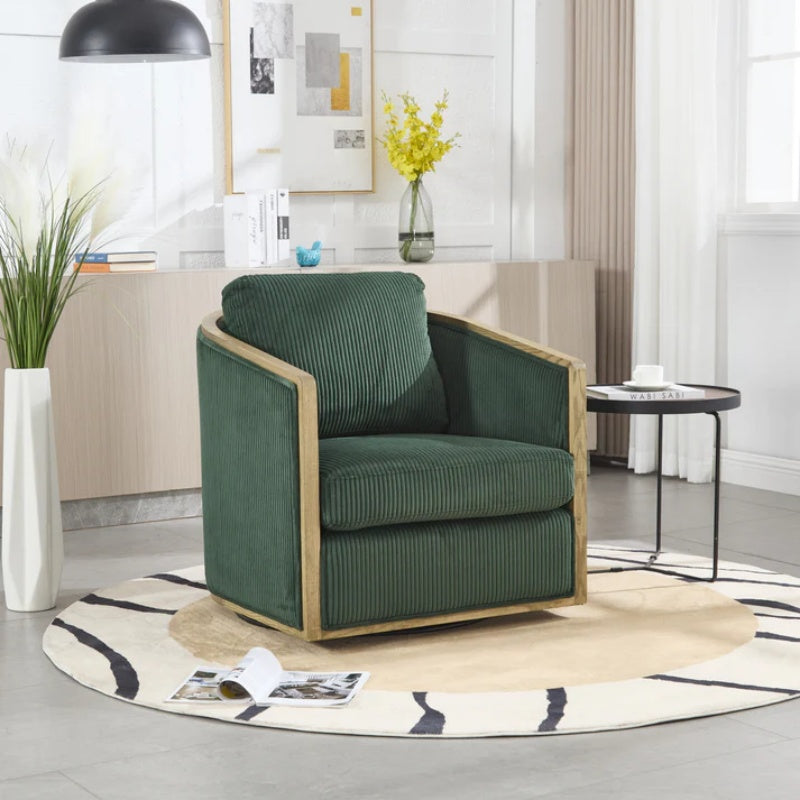 Emerald Corduroy Swivel Barrel Chair, Comfortable Accent Sofa Chair with 360 Degree Swivel for Living Room, Nursery, Hotel, Bedroom, Office-海智集-Default-