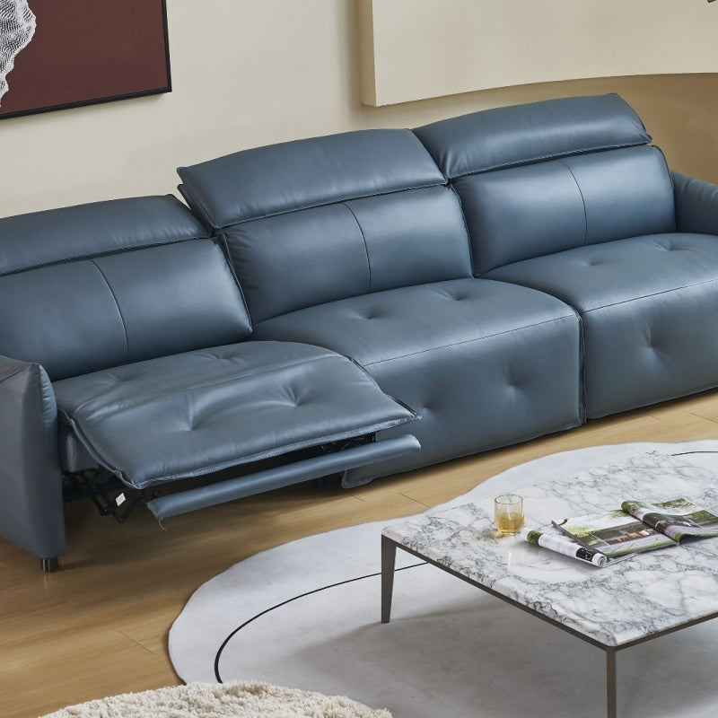 The deep blue sofa is suitable for the bedroom and living room. It is made of comfortable leather, Italian style, soft and modern-海智集-