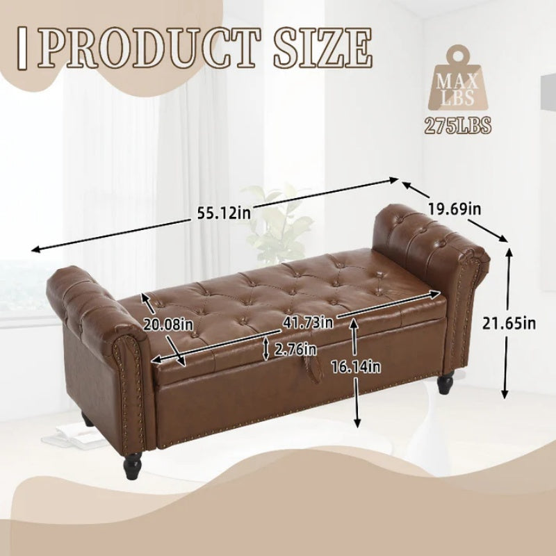 Coolmore Storage Ottoman 55.12 Inches Upholstered Fabric Storage Ottoman Bench,Button Tufted Ottoman with Storage for Living Room,Bedroom End of Bed Bench Withstands 275lbs-海智集-Default-