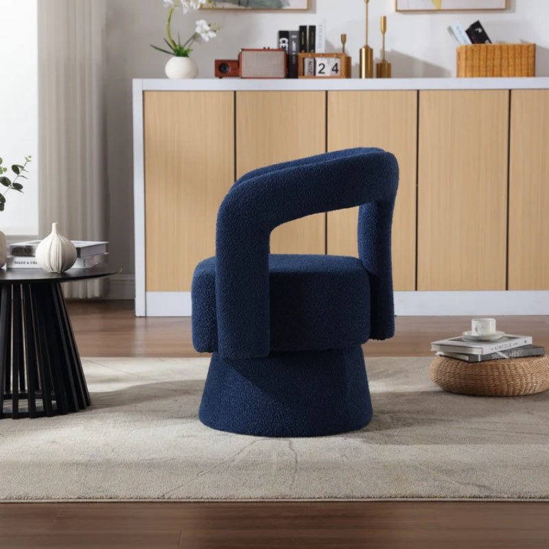 COOLMORE 360 Degree Swivel Cuddle Barrel Accent Chairs, Round Armchairs with Wide Upholstered, Fluffy Fabric Chair for Living Room, Bedroom, Office, Waiting Rooms (Navy Boucle)-海智集-Default-