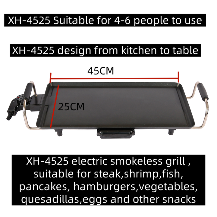 Electric BBQ Grill Large Indoor Smokeless Table Griddle Easy-to-Clean PTFE Non-Stick US Plug Machine Grade for Household Use-海智集-