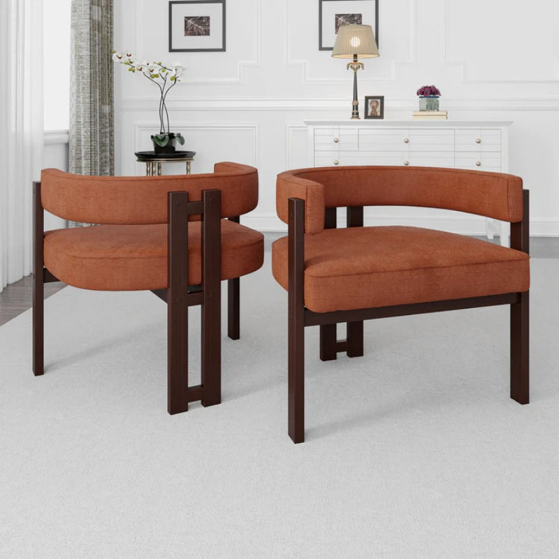 Modern Accent Chair Teddy Upholstered Armchair Open Back 3 Legs Barrel Dining Chair Orange Chenille 24.41''-海智集-Default-
