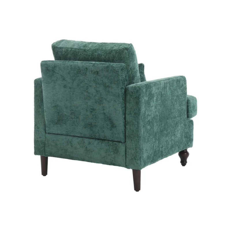 Modern Mid Century Wood Frame Armchair with Tufted Design in Emerald Chenille-海智集-Default-
