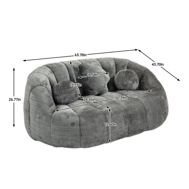 Durable Comfort High Back Bean Bag Sofa Lounger for Adults and Kids, Gray Chenille-海智集-Default-