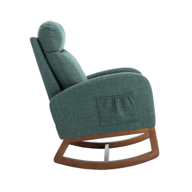 Rocking Chair, Modern Glider Chair, Recliner Armchair with Wood Legs and Side Pocket, Nursery Rocking Accent Chair with High Back for Living Room Bedroom (Emerald linen)-海智集-Default-