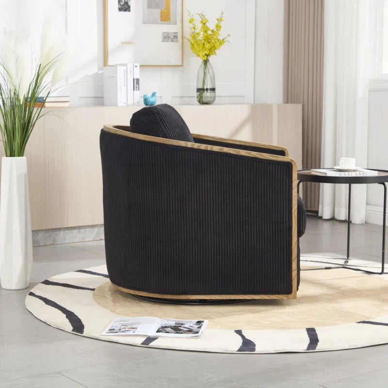 Corduroy Swivel Barrel Chair, Comfortable Accent Sofa Chair, 360 Degree Swivel, Black, Corduroy, 30.12'' x 35.04'' x 30.31''-海智集-Default-
