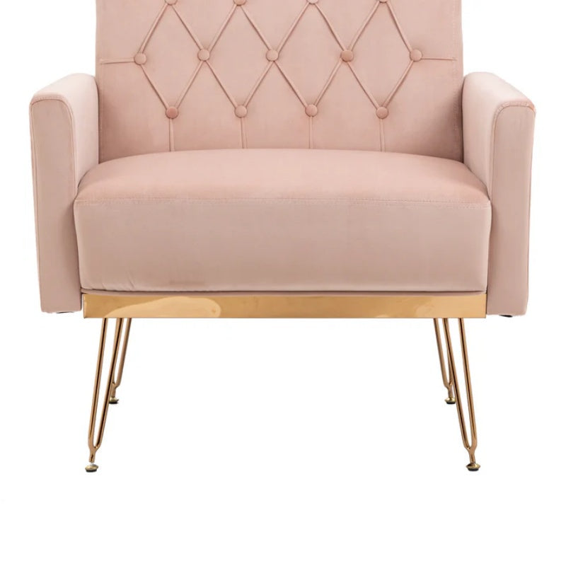 COOLMORE Velvet Armchair Single Sofa Modern Tufted Upholstered Side Reading Chairs with Arm and Gold Metal Leg for Living Room Bedroom (Pink)-海智集-Default-