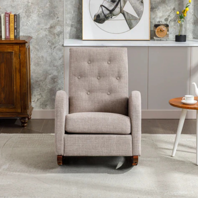 High Back Rocking Chair Nursery Chair .Comfortable Rocker Fabric Padded Seat .Modern High Back Armchair-海智集-Default-