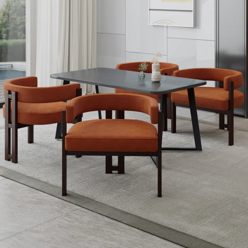 Modern Accent Chair Teddy Upholstered Armchair Open Back 3 Legs Barrel Dining Chair Orange Chenille 24.41''-海智集-Default-