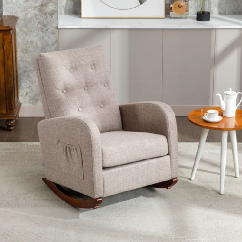 High Back Rocking Chair Nursery Chair .Comfortable Rocker Fabric Padded Seat .Modern High Back Armchair-海智集-Default-