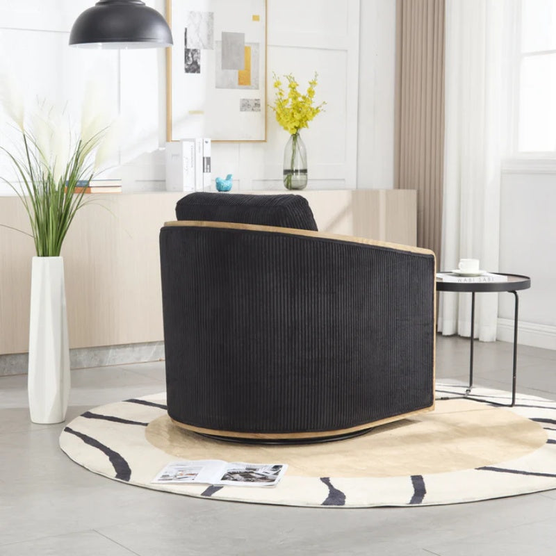 Corduroy Swivel Barrel Chair, Comfortable Accent Sofa Chair, 360 Degree Swivel, Black, Corduroy, 30.12'' x 35.04'' x 30.31''-海智集-Default-