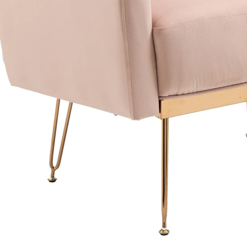 COOLMORE Velvet Armchair Single Sofa Modern Tufted Upholstered Side Reading Chairs with Arm and Gold Metal Leg for Living Room Bedroom (Pink)-海智集-Default-