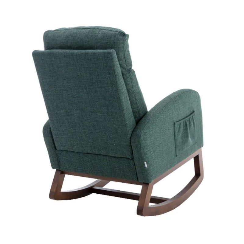Rocking Chair, Modern Glider Chair, Recliner Armchair with Wood Legs and Side Pocket, Nursery Rocking Accent Chair with High Back for Living Room Bedroom (Emerald linen)-海智集-Default-