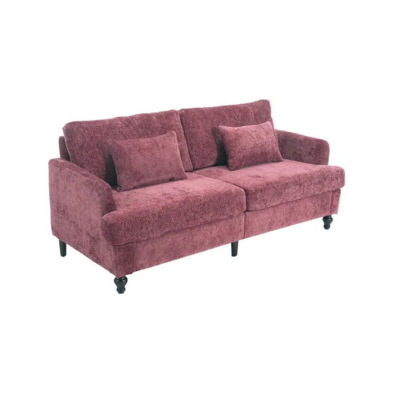 Mid Century Modern Chenille Fabric Loveseat Sofa, 2-Seat Upholstered Couch with Brown Wood Feet, Wine Red-海智集-Default-