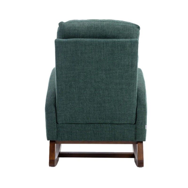 Rocking Chair, Modern Glider Chair, Recliner Armchair with Wood Legs and Side Pocket, Nursery Rocking Accent Chair with High Back for Living Room Bedroom (Emerald linen)-海智集-Default-