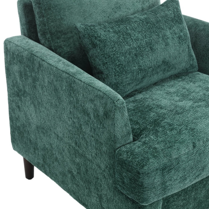 Modern Mid Century Wood Frame Armchair with Tufted Design in Emerald Chenille-海智集-Default-