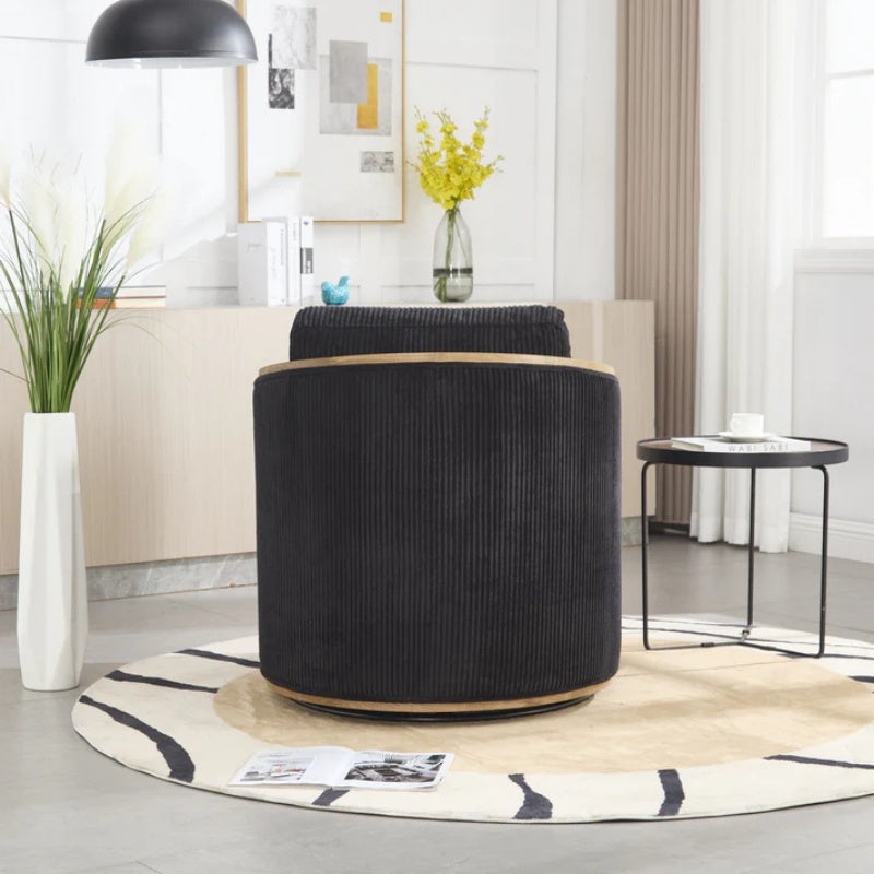 Corduroy Swivel Barrel Chair, Comfortable Accent Sofa Chair, 360 Degree Swivel, Black, Corduroy, 30.12'' x 35.04'' x 30.31''-海智集-Default-